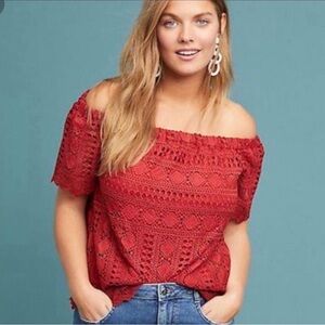 𝅺anthropologie | Sunday in Brooklyn | Evie Crochet Off the Shoulder‎ | Rust | M